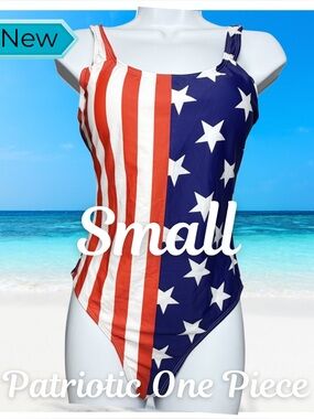 USA Flag One Piece Swimsuit Patriotic Stars Stripes Small Padded